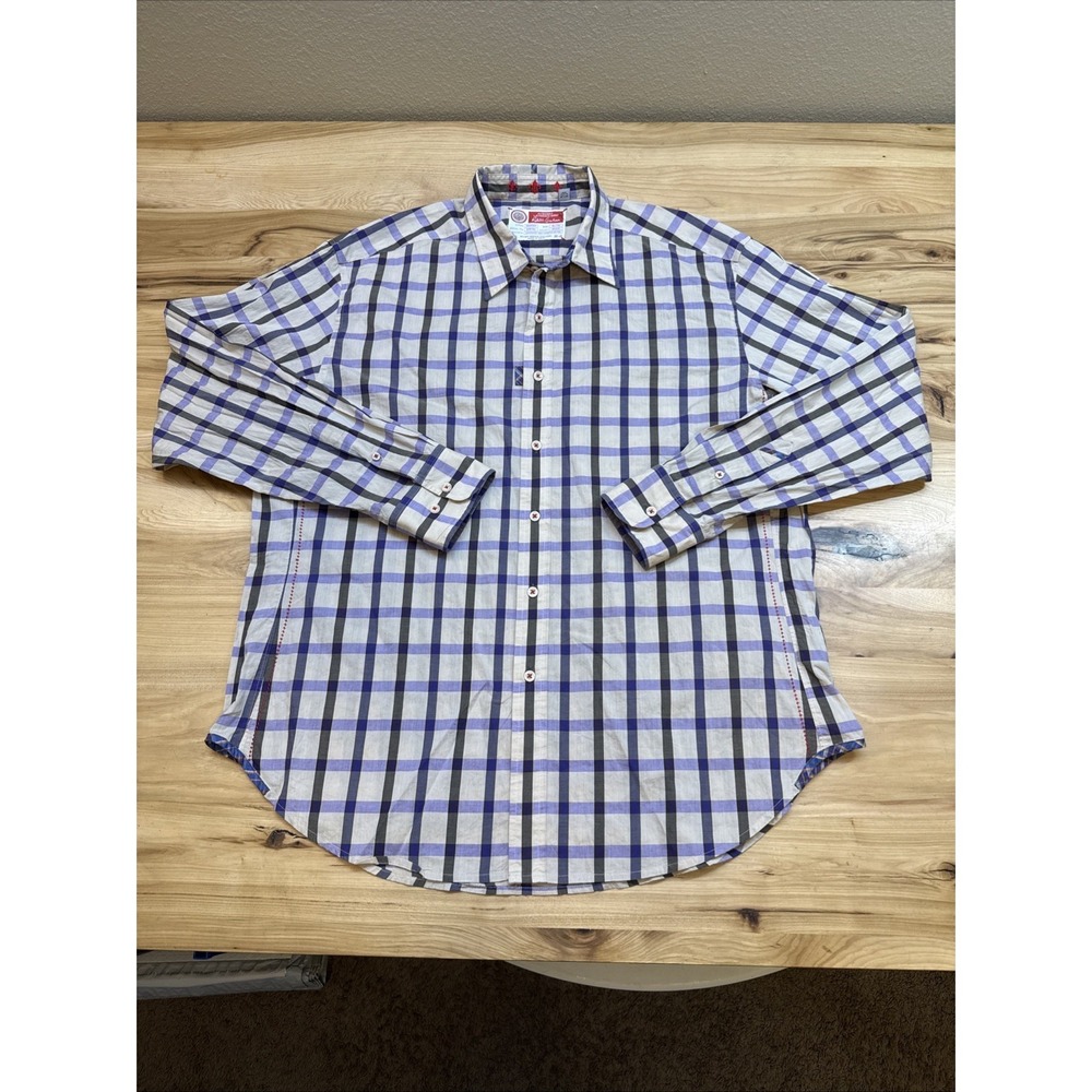 Robert Graham The Freshly Laundered Shirt Mens XL Beige Gray Purple Plaid